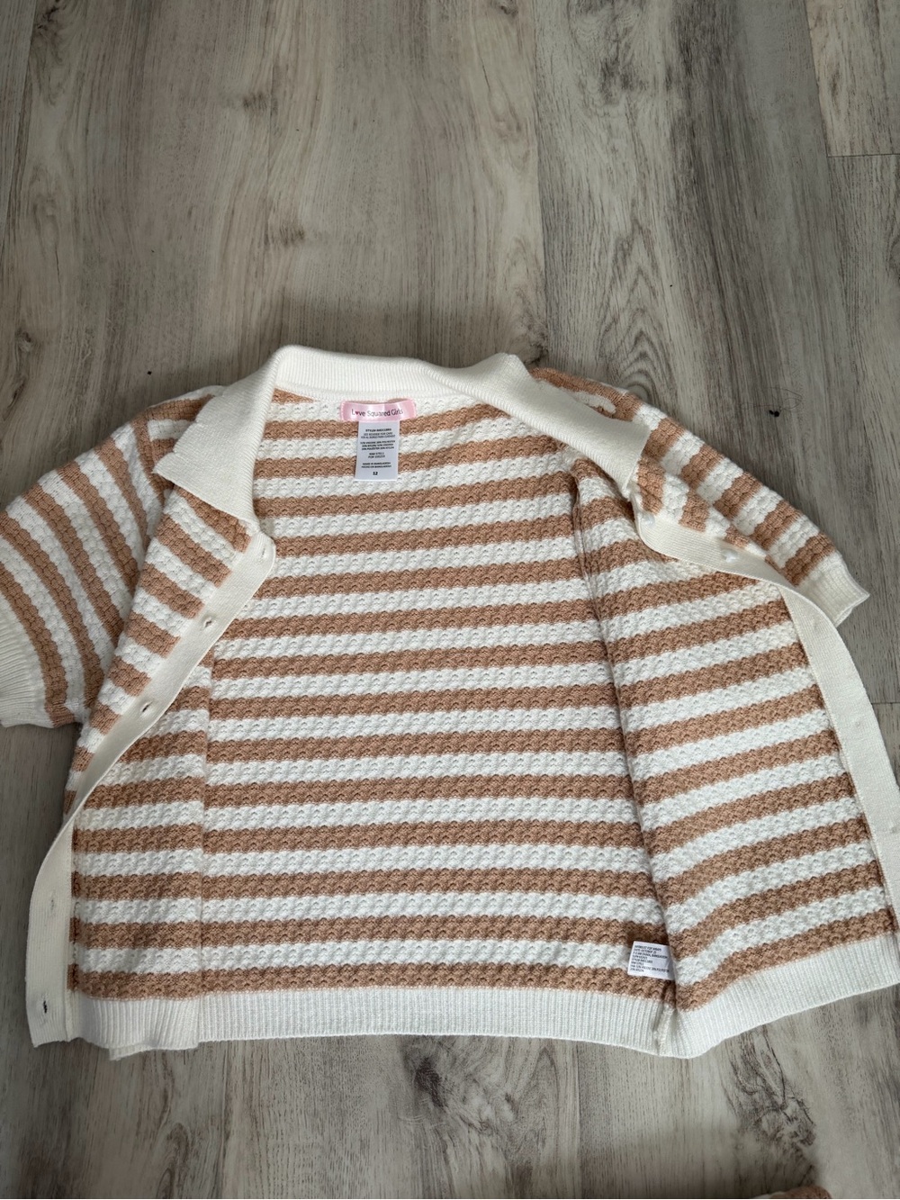 Striped Short-Sleeve Button Cardigan in Cream and Tan